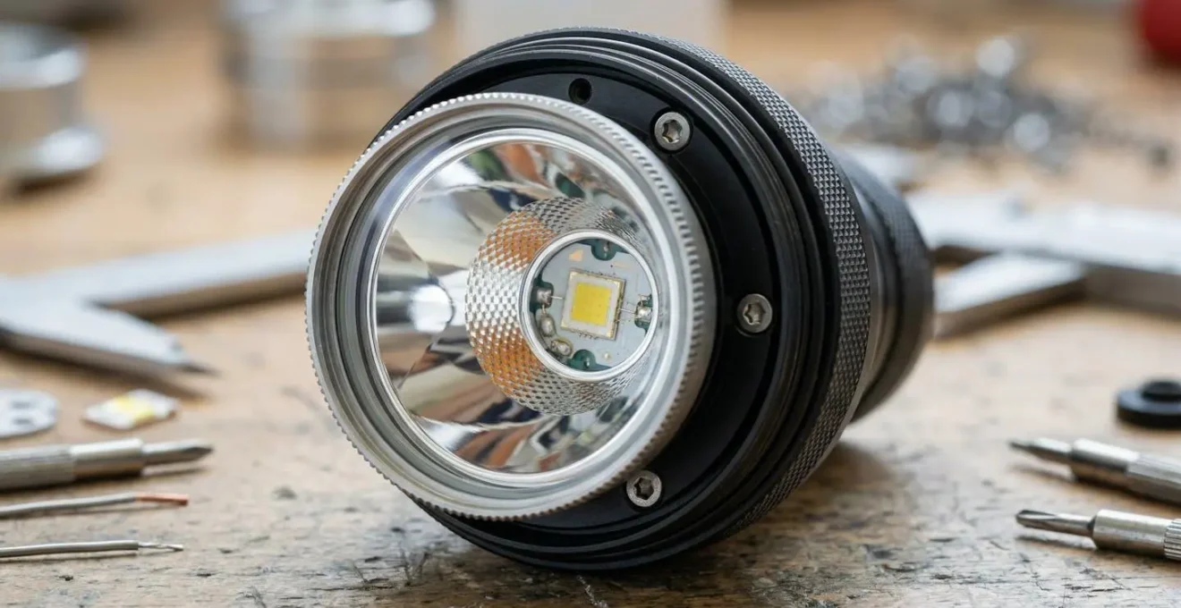 Détail d'une LED haute performance sur lampe de plongée